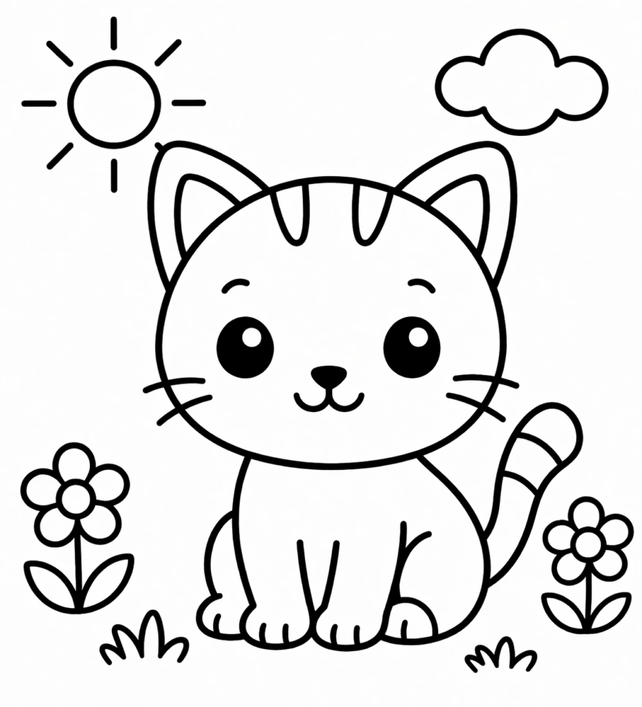 cat coloring page for toddlers