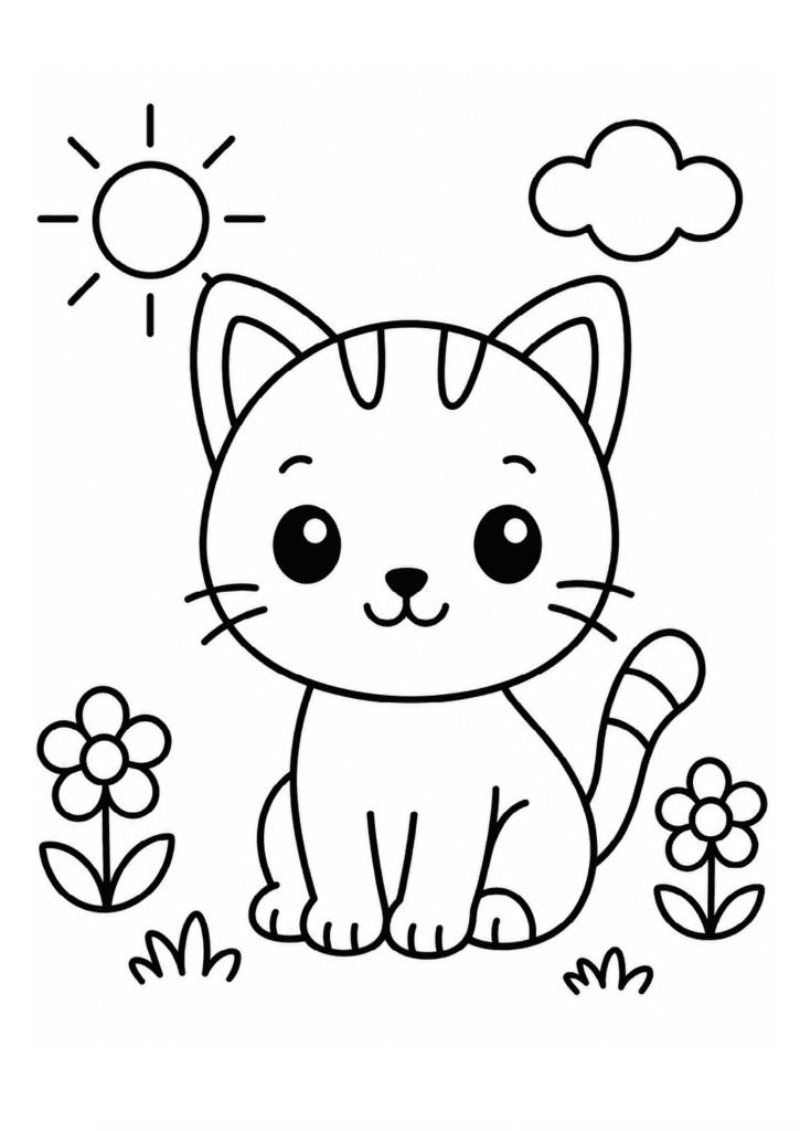 Cute cat coloring page for toddlers printable