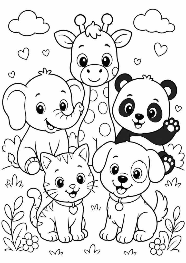 cute animals coloring page for toddlers