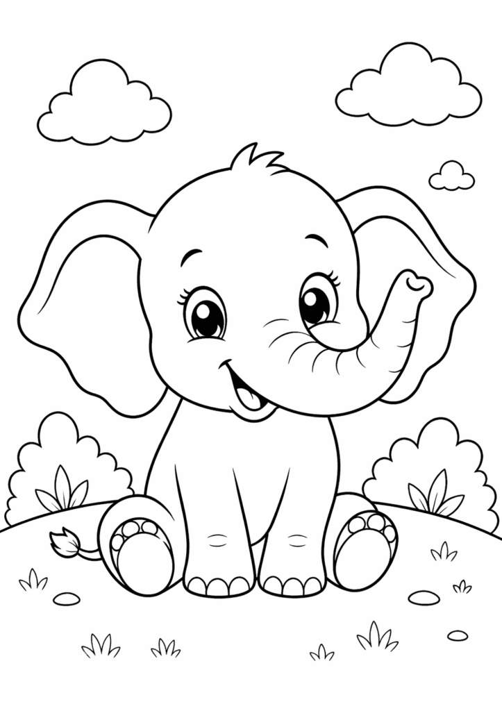 cute baby elephant coloring page for toddlers simple