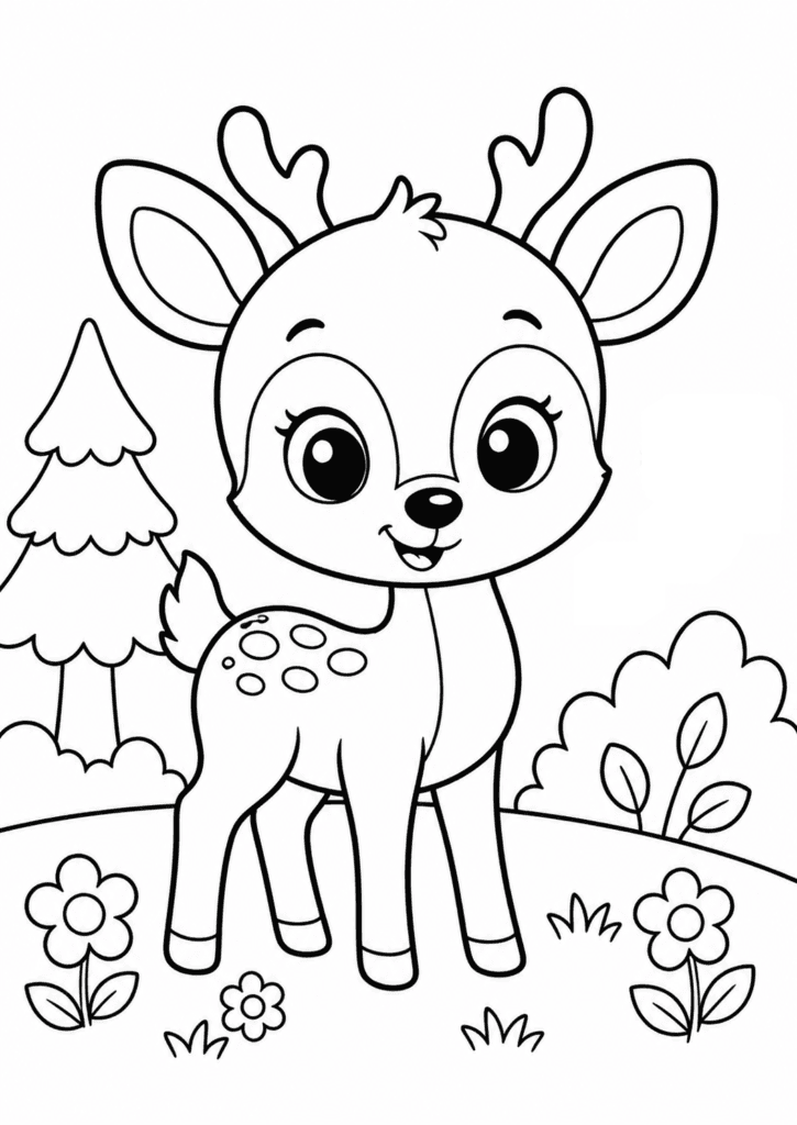 cute deer coloring page for toddlers easy