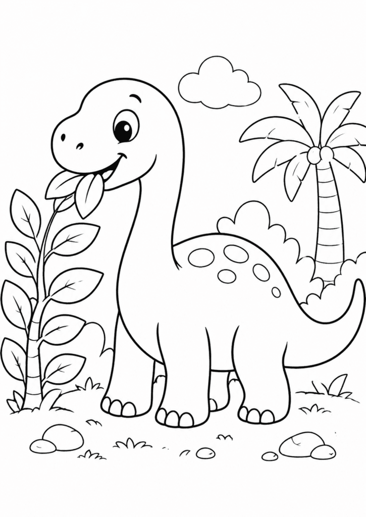 dinosaur eating coloring page simple for kids