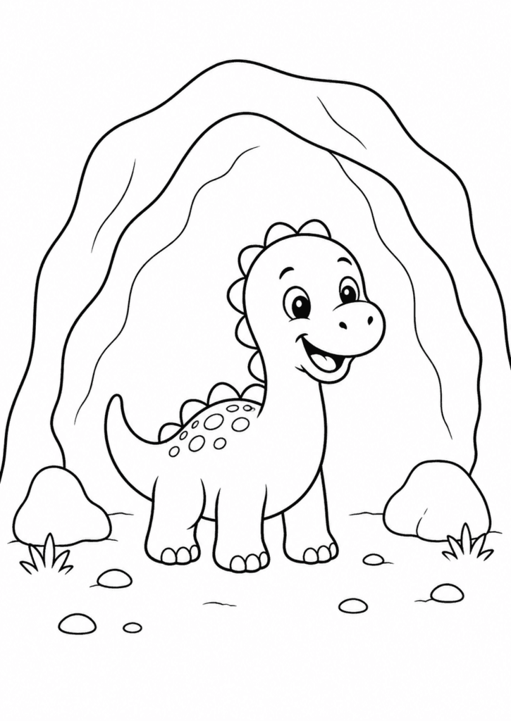 dinosaur in cave coloring page simple for kids