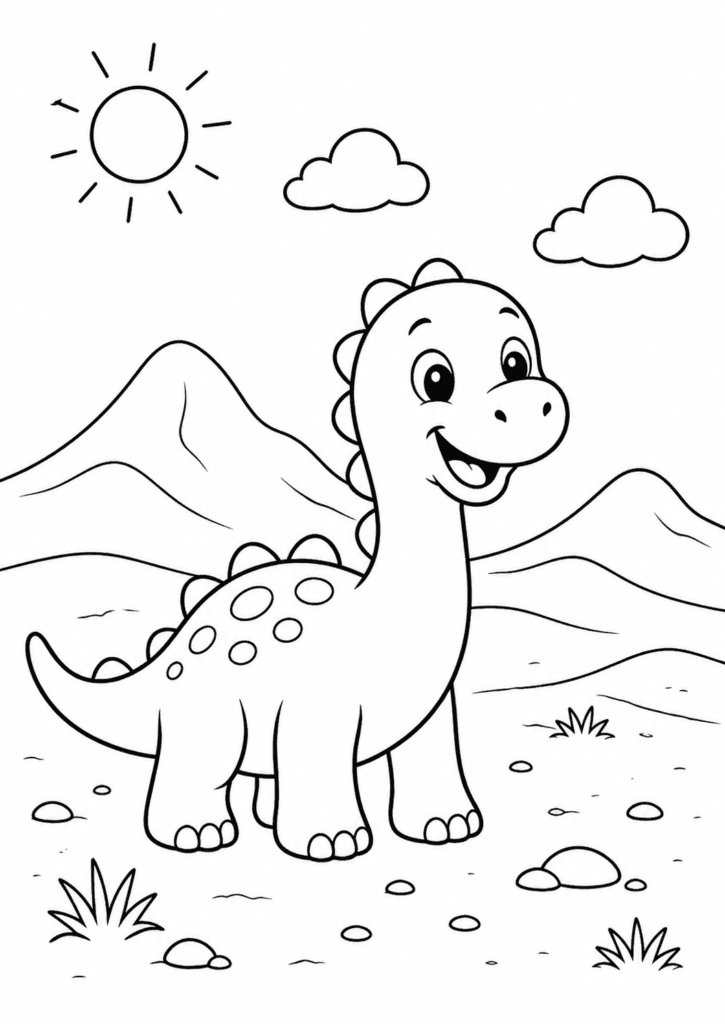 dinosaur in desert coloring page simple for kids