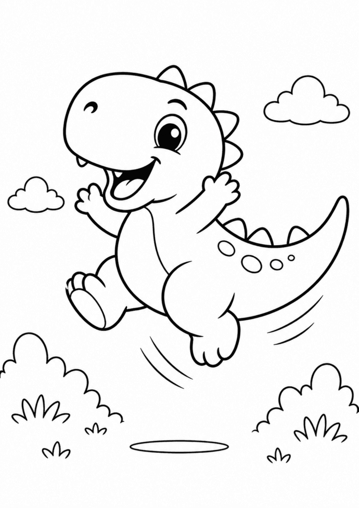 dinosaur jumping coloring page simple for kids