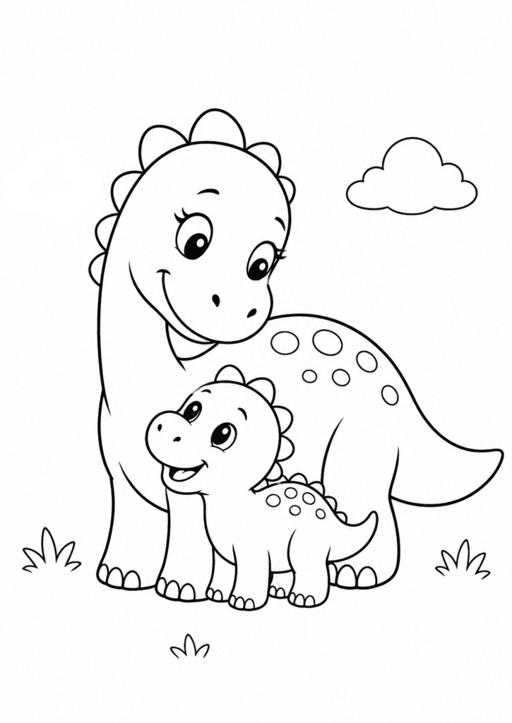 dinosaur mom and baby coloring page simple for kids