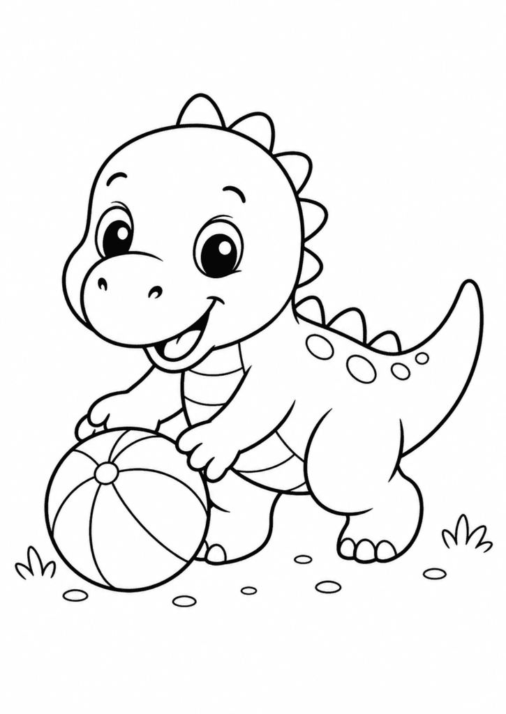 dinosaur playing coloring page simple