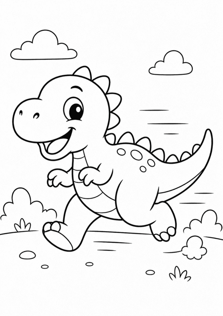 dinosaur running coloring page simple for kids