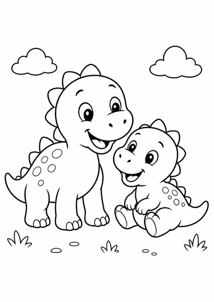 dinosaur siblings coloring page simple for kids