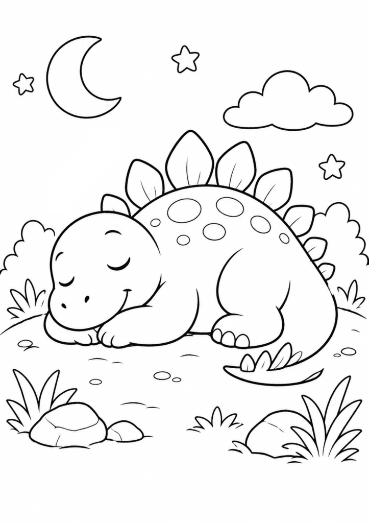 dinosaur sleeping coloring page simple for kids