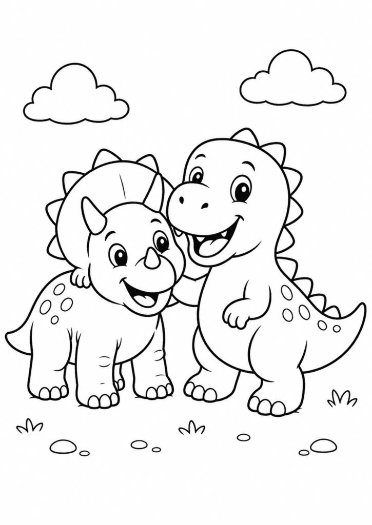 dinosaur with friend coloring page simple for kids