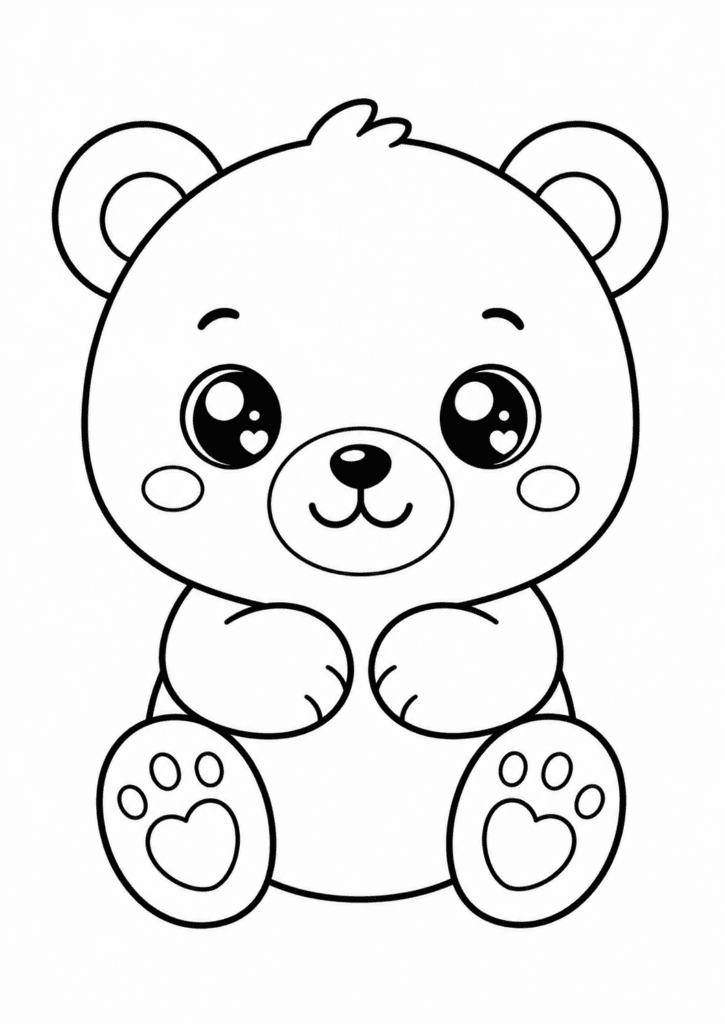 kawaii bear coloring page for toddlers easy