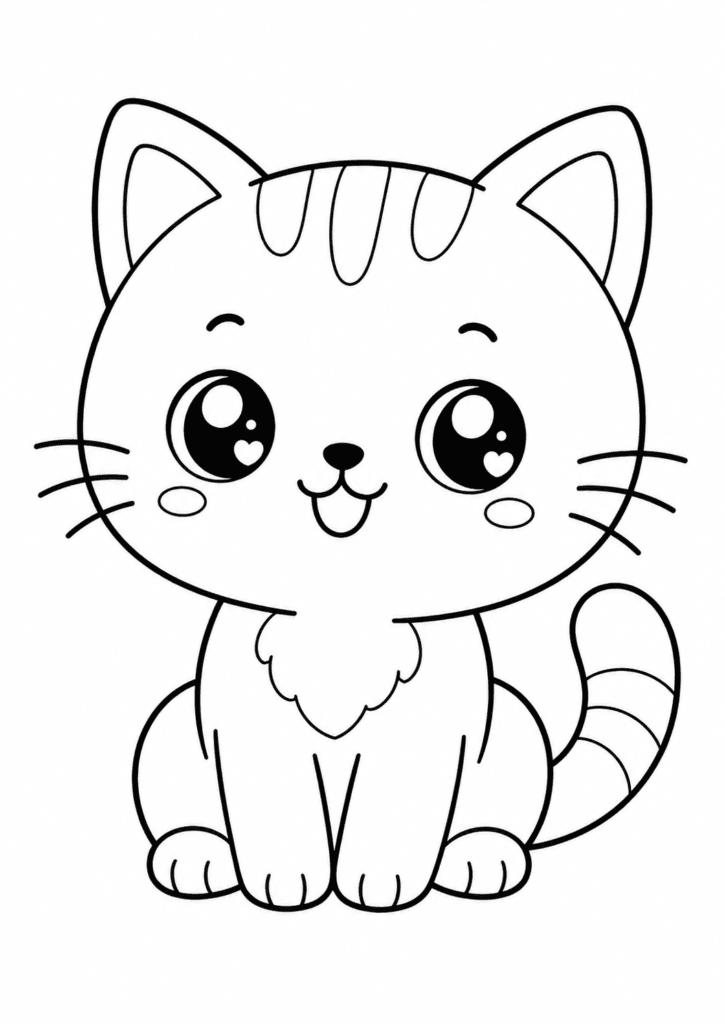 kawaii cat coloring page for toddlers easy