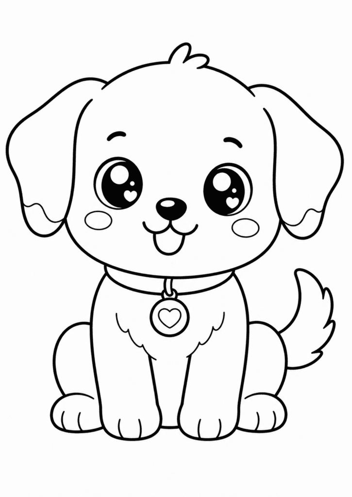 kawaii dog coloring page for toddlers easy
