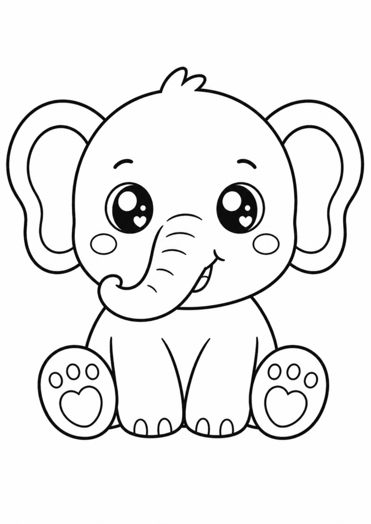 kawaii elephant coloring page for toddlers easy