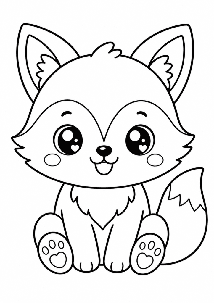 kawaii fox coloring page for toddlers easy