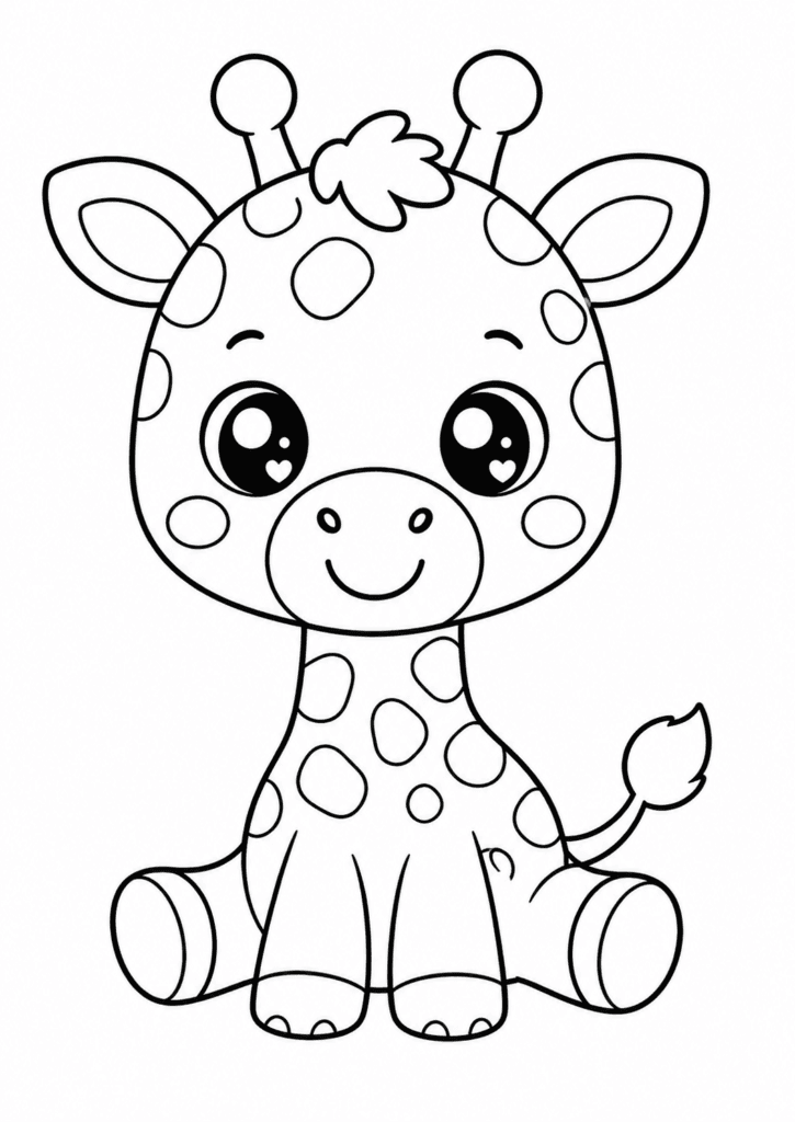 kawaii giraffe coloring page for toddlers easy