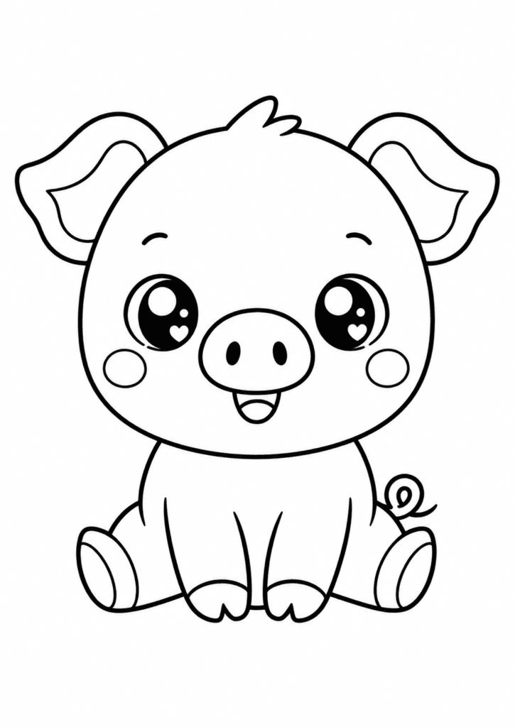 kawaii pig coloring page for toddlers easy