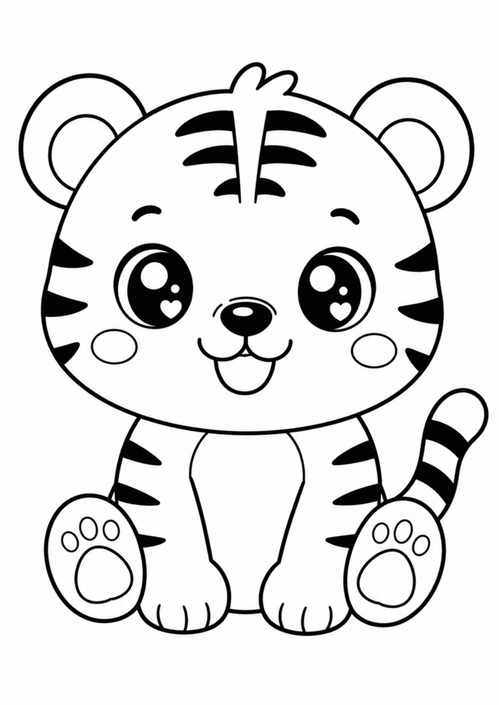 kawaii tiger coloring page for toddlers easy