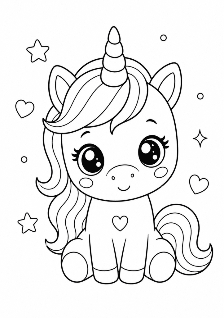 kawaii unicorn coloring page for toddlers simple