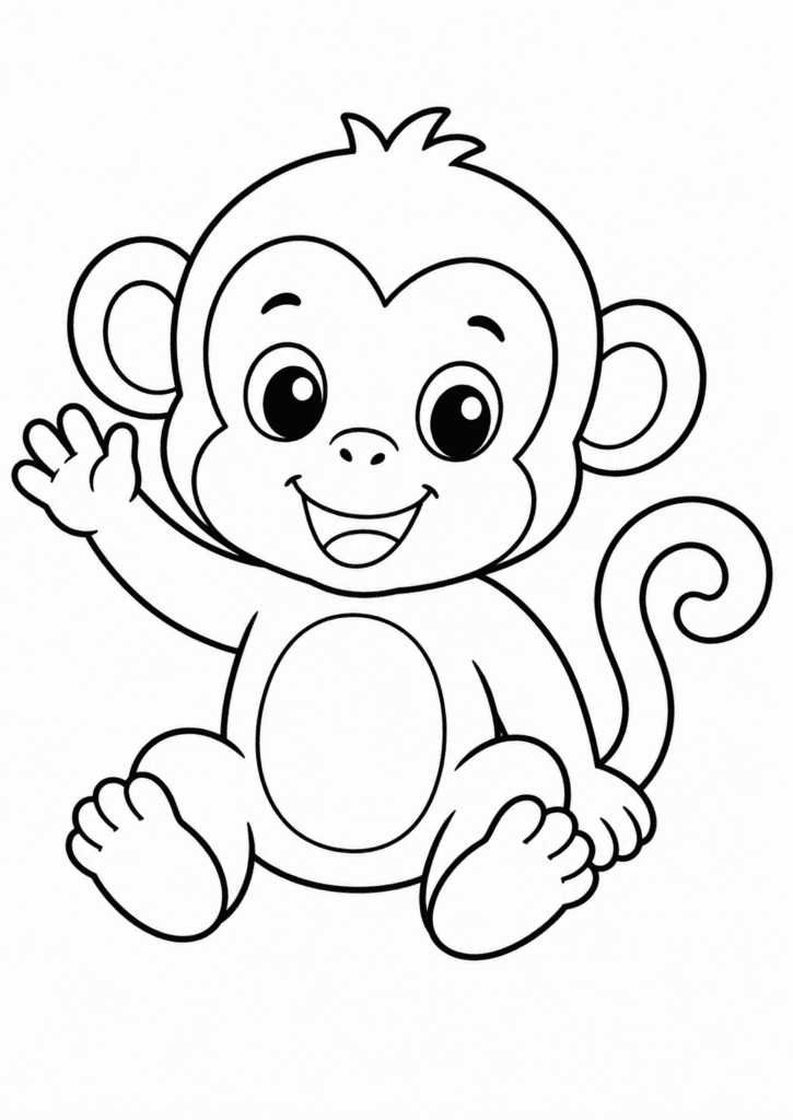monkey coloring page for toddlers easy