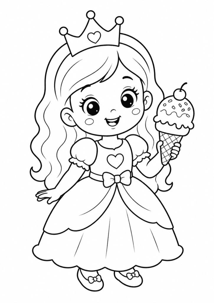 princess holding ice cream coloring page for toddlers easy