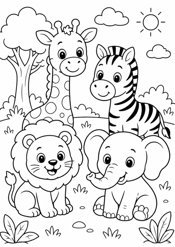 safari animals coloring page for toddlers