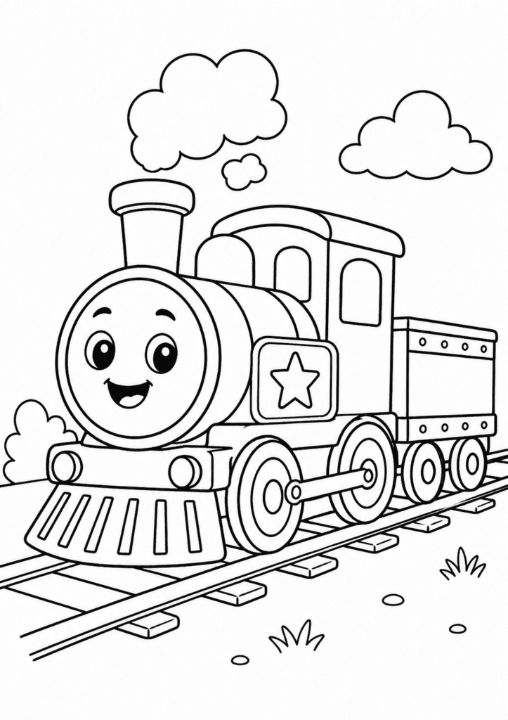 smiling train coloring page for toddlers easy