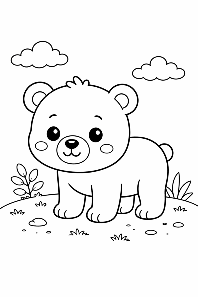 cute bear coloring page for toddlers simple outline