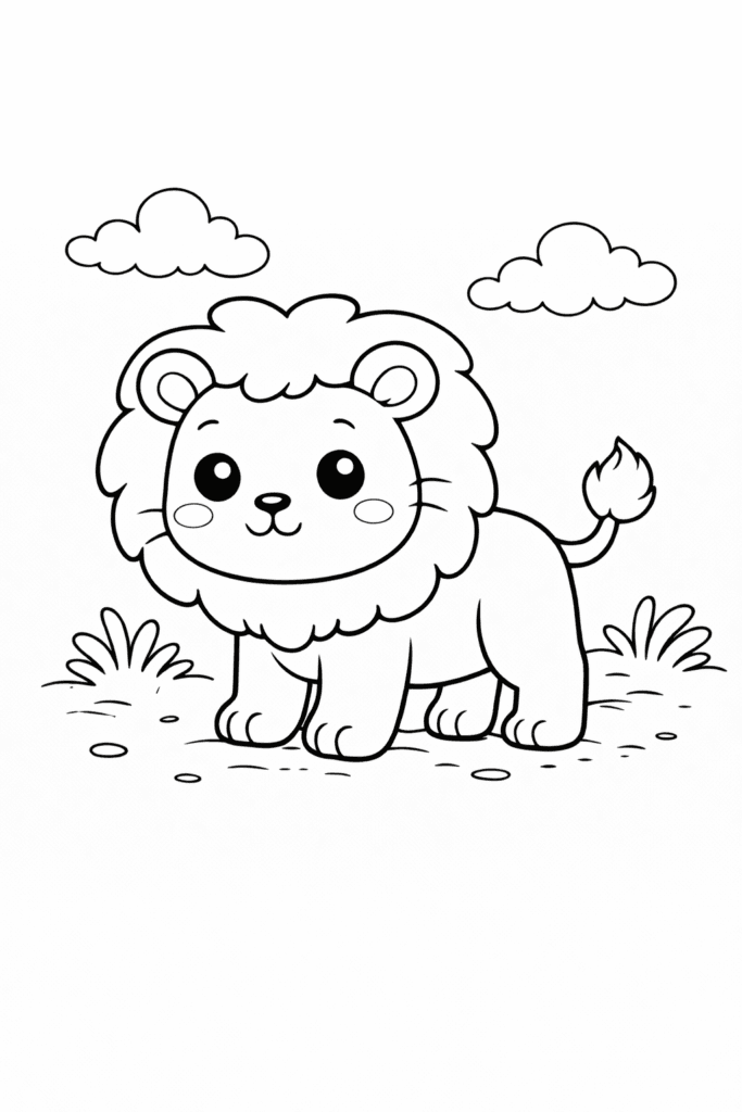 cute lion coloring page for toddlers simple outline