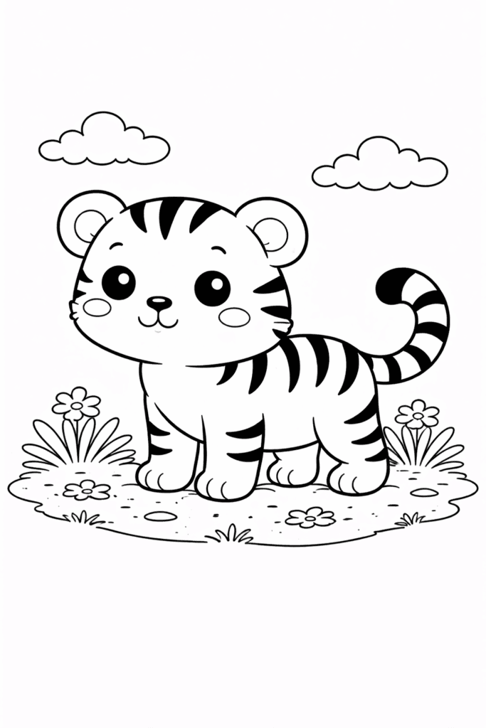 cute tiger coloring page for toddlers simple outline