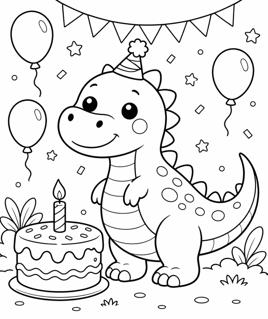 dinosaur birthday coloring page simple for toddlers