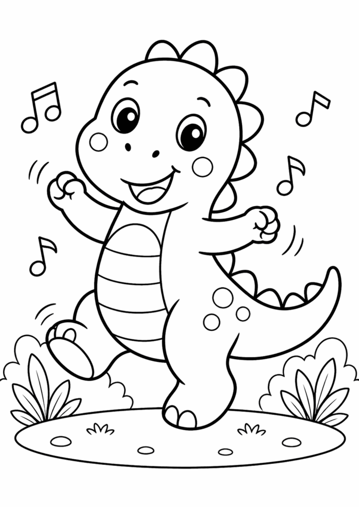 dinosaur dancing coloring page simple for toddlers