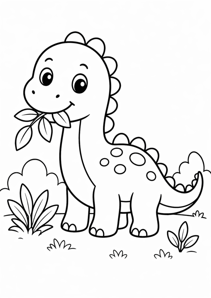 dinosaur eating leaves coloring page simple for toddlers