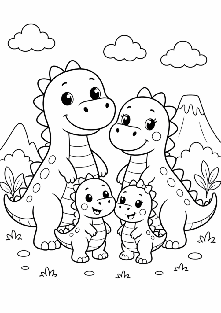 dinosaur family coloring page simple for toddlers