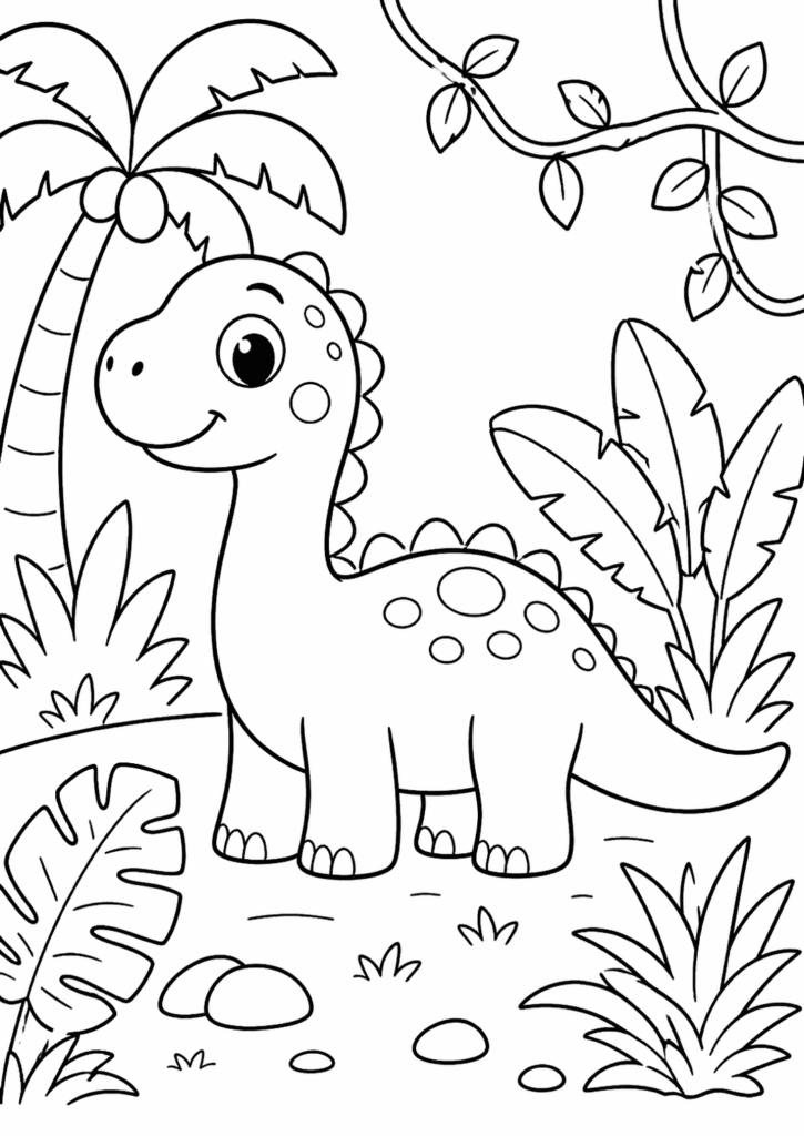 dinosaur jungle coloring page for toddlers simple