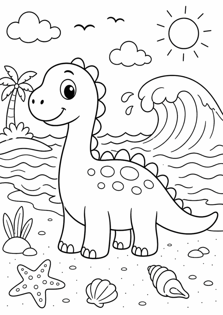 dinosaur ocean coloring page for toddlers simple