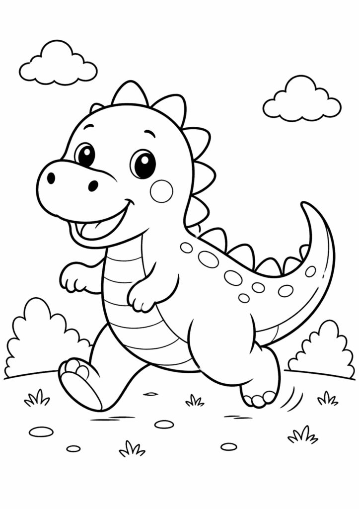 dinosaur running coloring page simple for toddlers