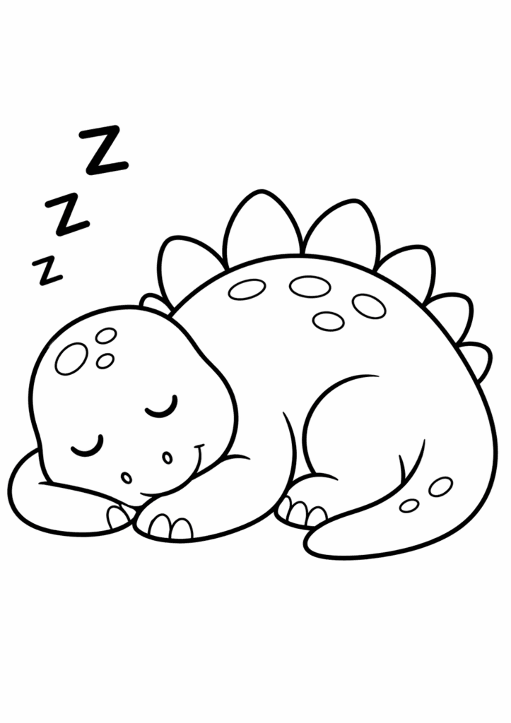 sleeping dinosaur coloring page for toddlers simple outline