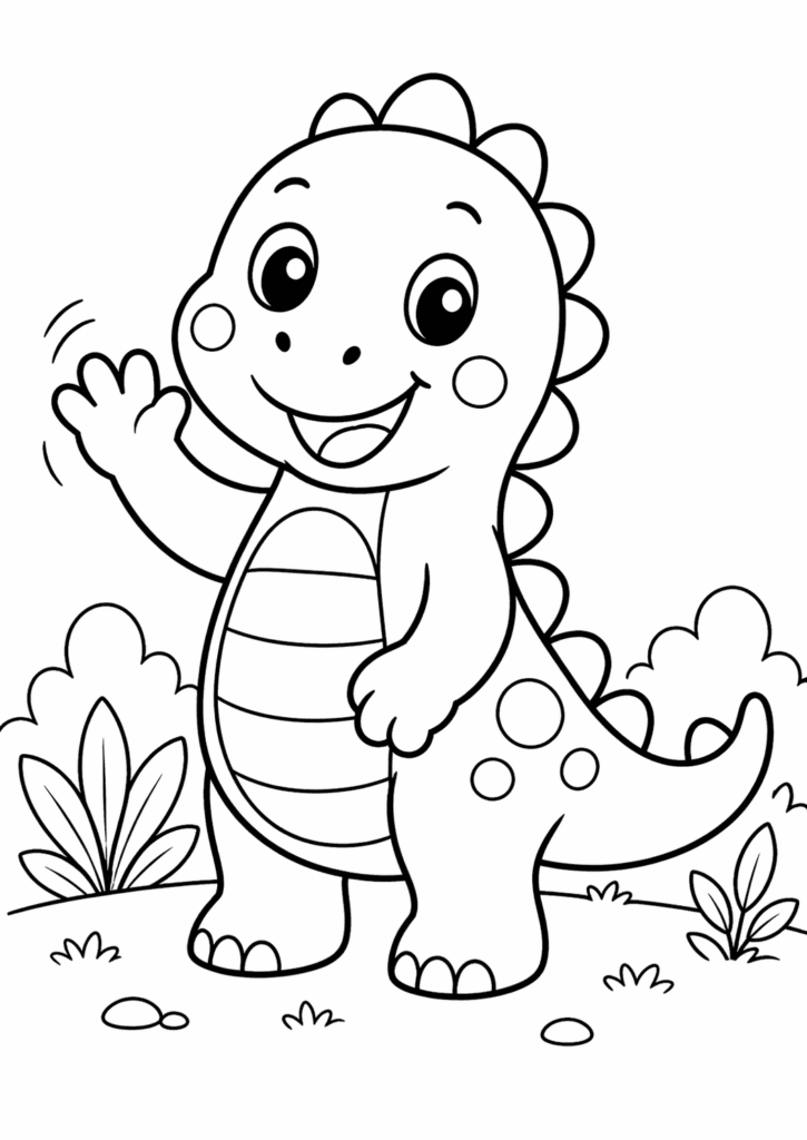 dinosaur waving coloring page simple for toddlers