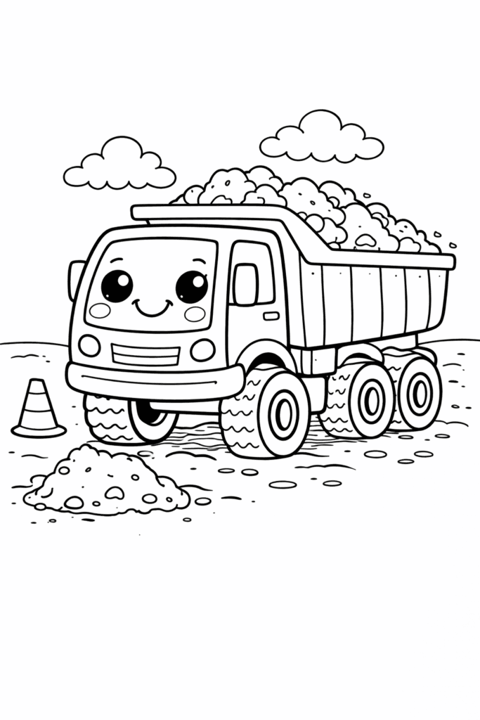 dump truck coloring page for toddlers simple outline