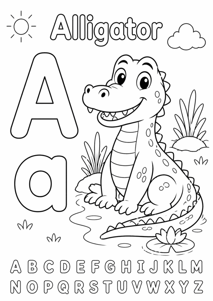 letter a alligator coloring page for toddlers simple