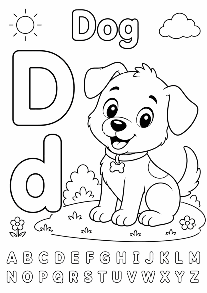 letter d dog coloring page for toddlers simple