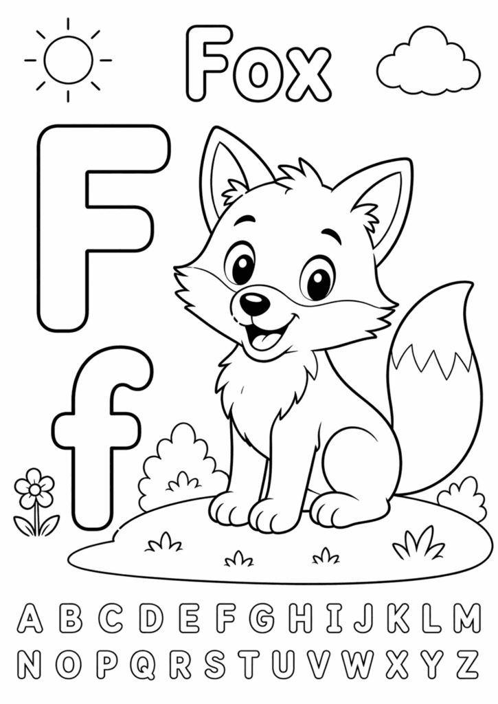 letter f fox coloring page for toddlers simple