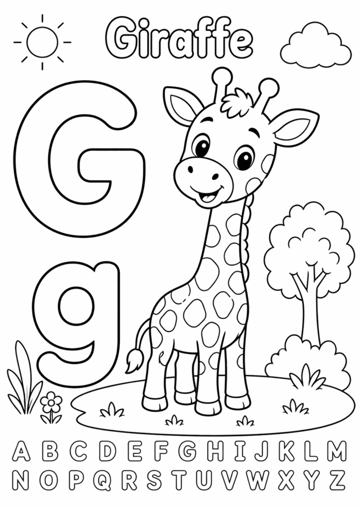 letter g giraffe coloring page for toddlers simple
