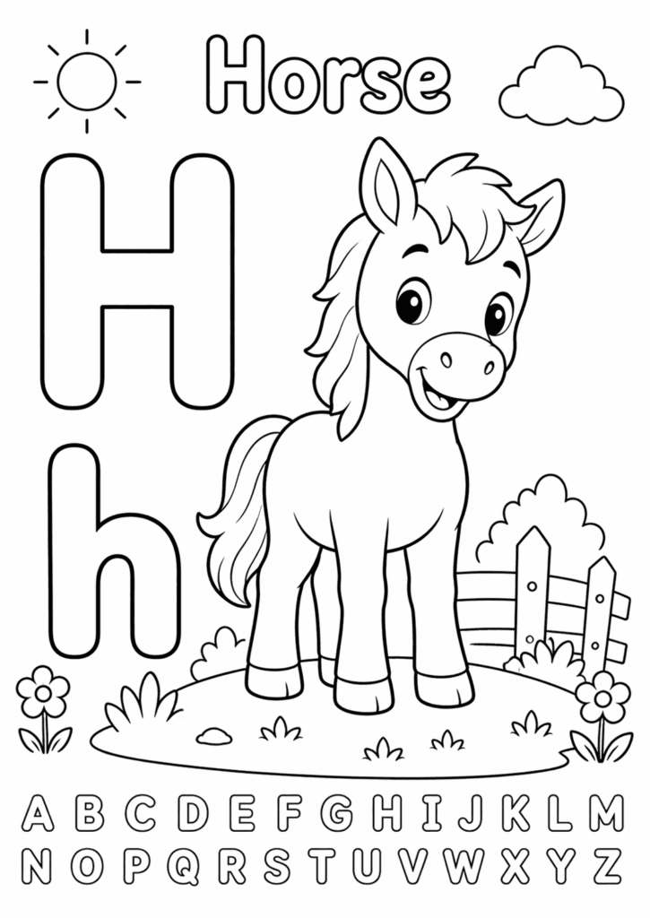 letter h horse coloring page for toddlers simple