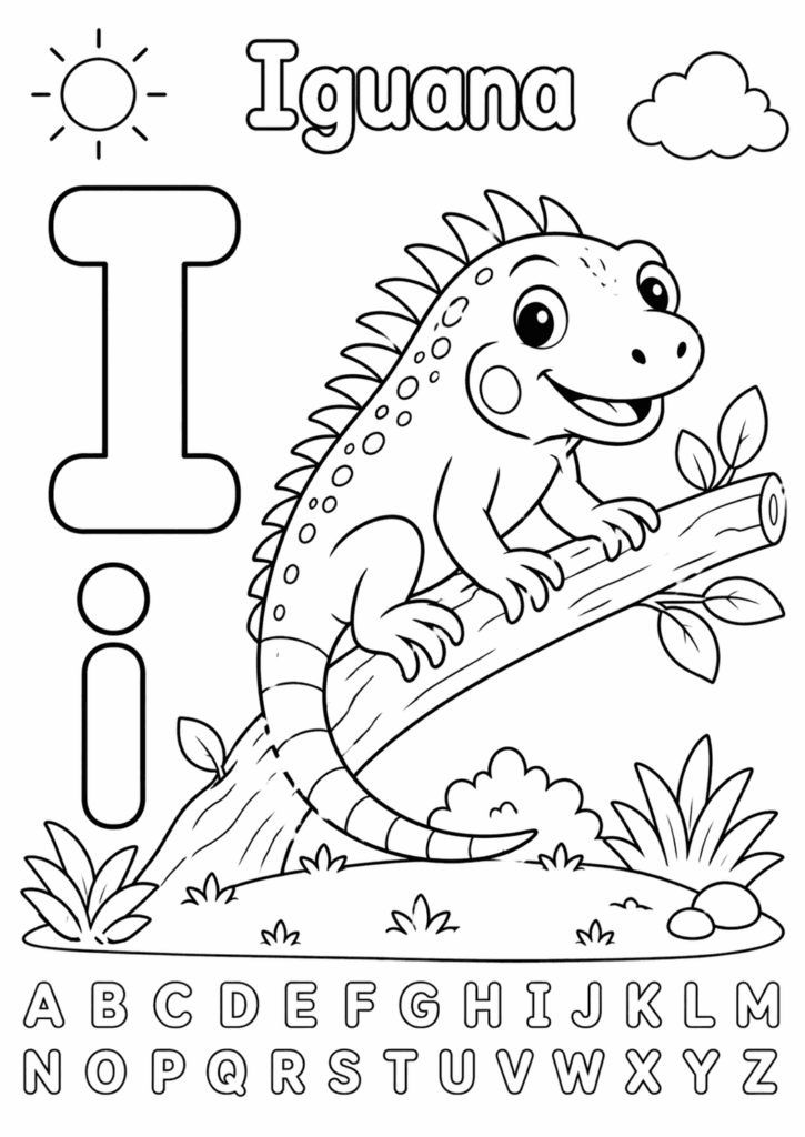 letter i iguana coloring page for toddlers simple