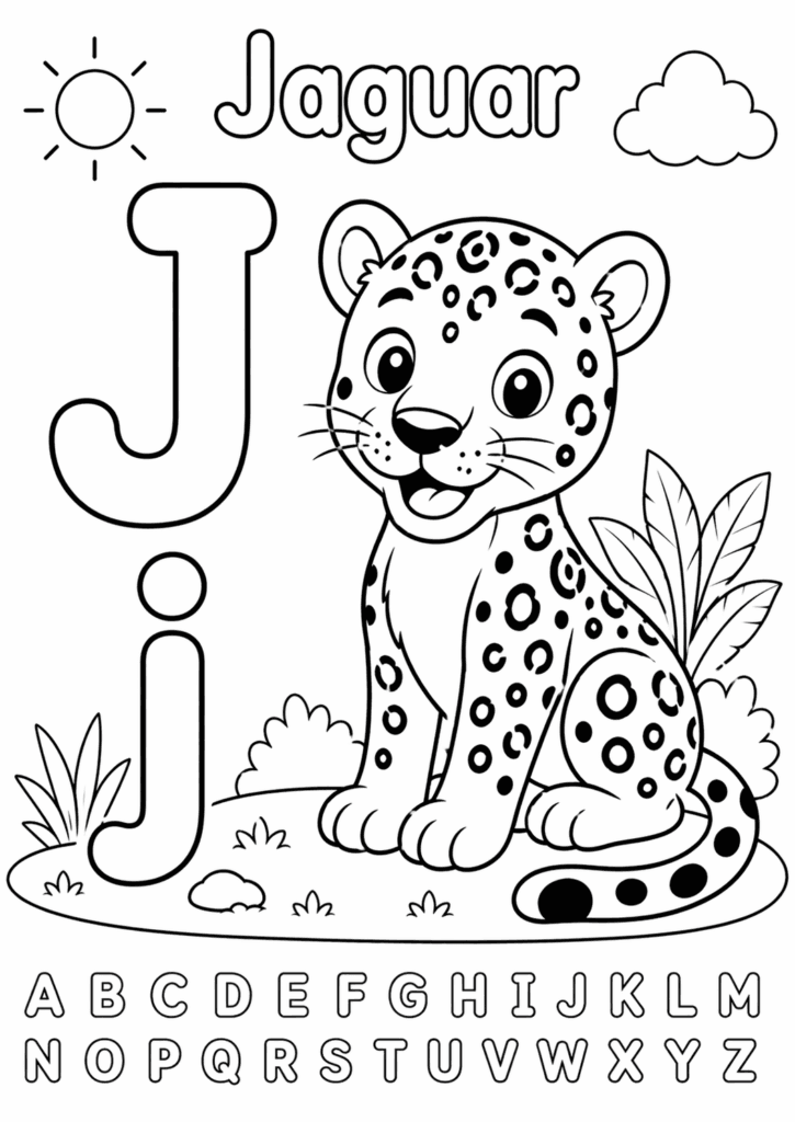 letter j jaguar coloring page for toddlers simple
