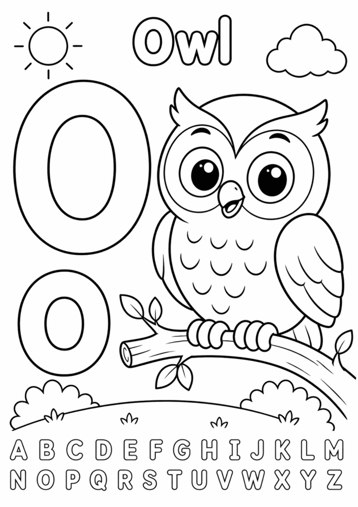 letter o owl coloring page for toddlers simple