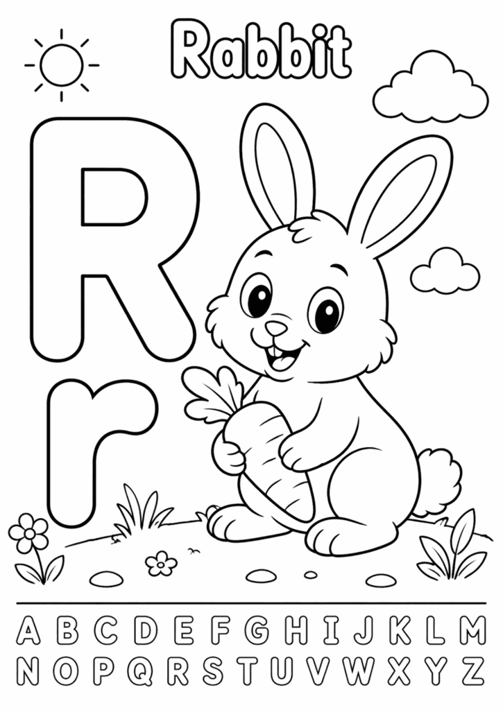 letter r rabbit coloring page for toddlers simple